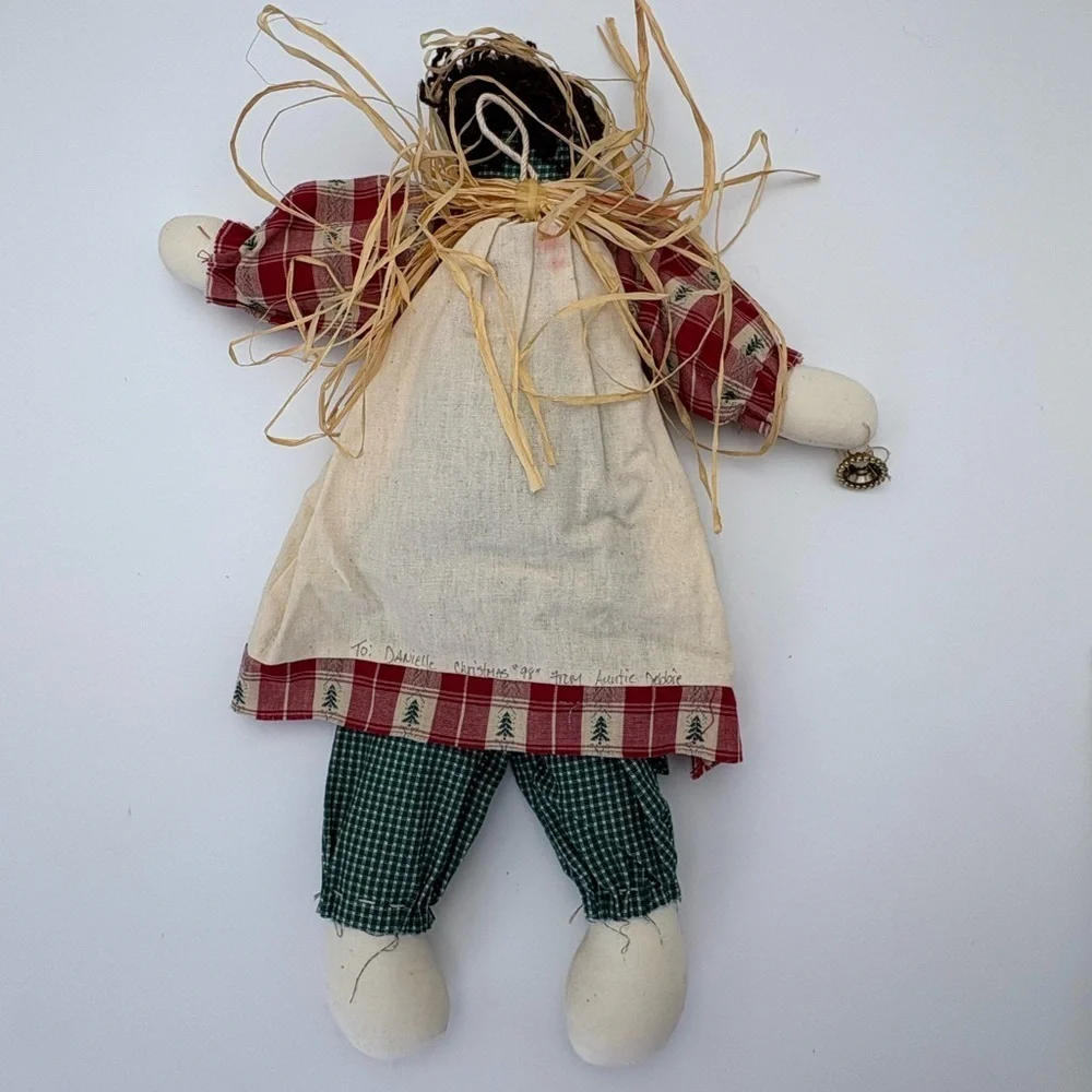 Festive Vintage Handmade Plaid Christmas Doll with “Happy Birthday Jesus”